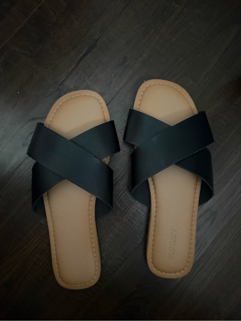 Old Navy Black Crisscross Slide Sandals with Tan Footbed